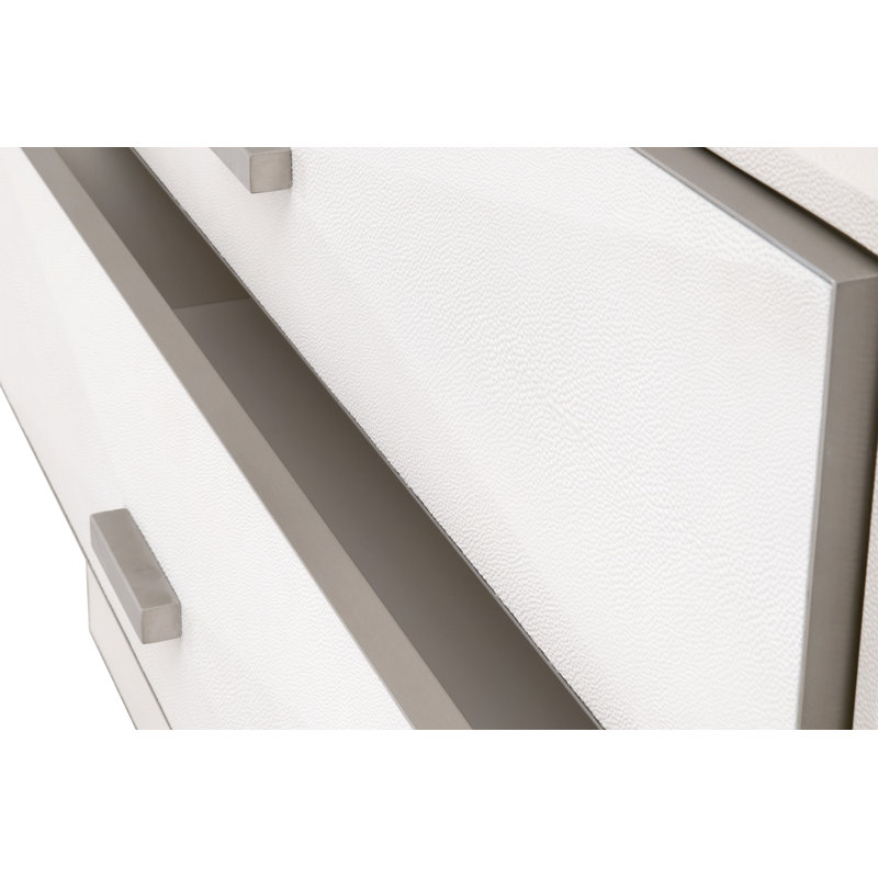 Cream Faux Shagreen 3-Drawer Transitional Nightstand