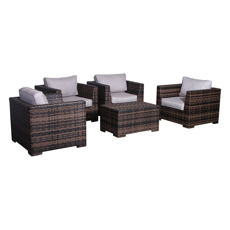 Cariah Rattan Wicker Fully Assembled 4 - Person Seating Group with Cushions