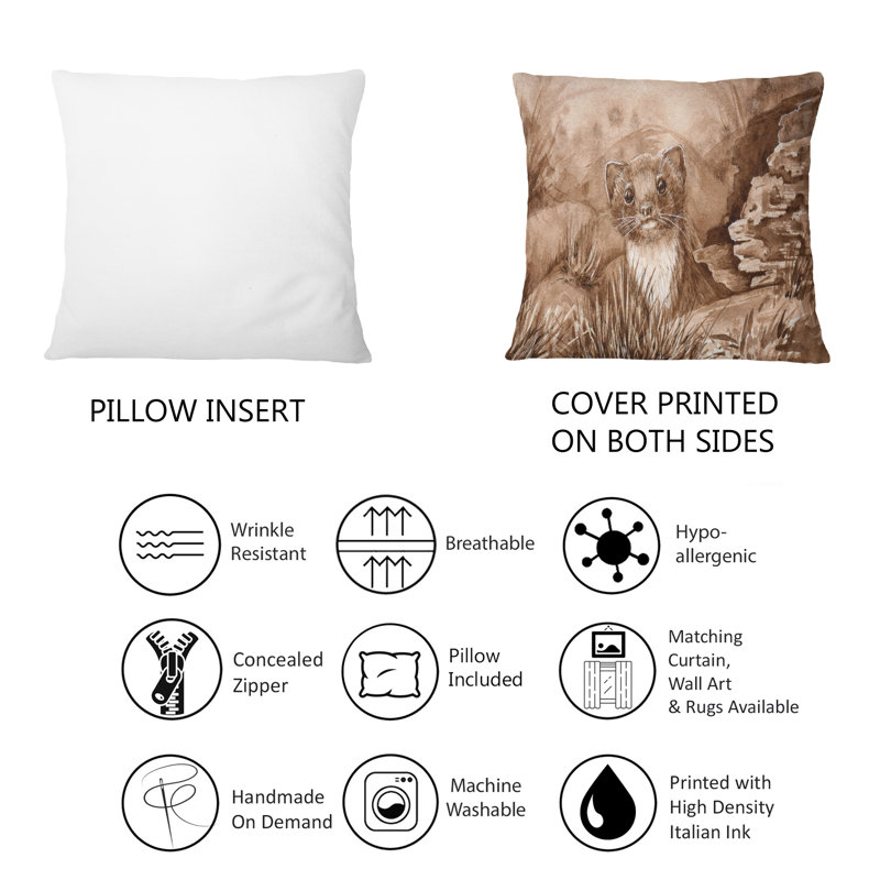 Coussin Wild Weasel In The Forest - imprimé traditionnel 1
