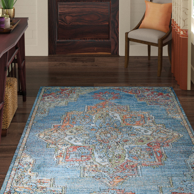 Tapis bleu marine Douglas-John Ikat, Rectangle 5 pi 3 po x 7 pi 6 po