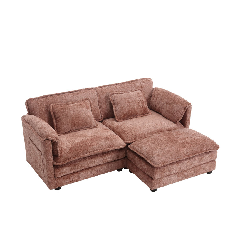 Chenille Fabric Sectional Modular Sofa with side pockets, Pink Chenille
