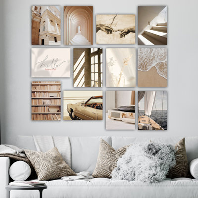 Superbe ensemble d'art mural décoratif en panneau de fibres à densité moyenne (12 pièces), 7,9 po x 5,9 po chacune | 100% panneau de fibres à densité moyenne, épaisseur: 0,1 pouce | Parfait pour la décoration intérieure, le salon et la chambre à coucher - Design élégant et polyvalent pour rehausser tout espace