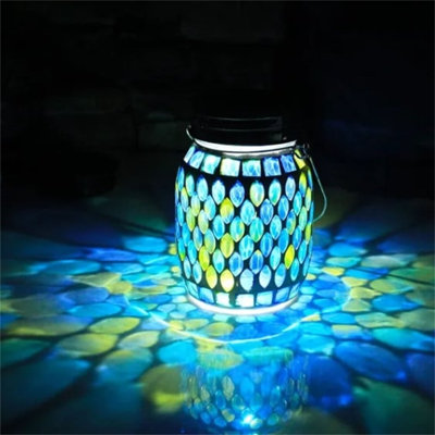 Blue Solar Glass Decorative Light, Outdoor Night Lantern for Garden Patio Yard