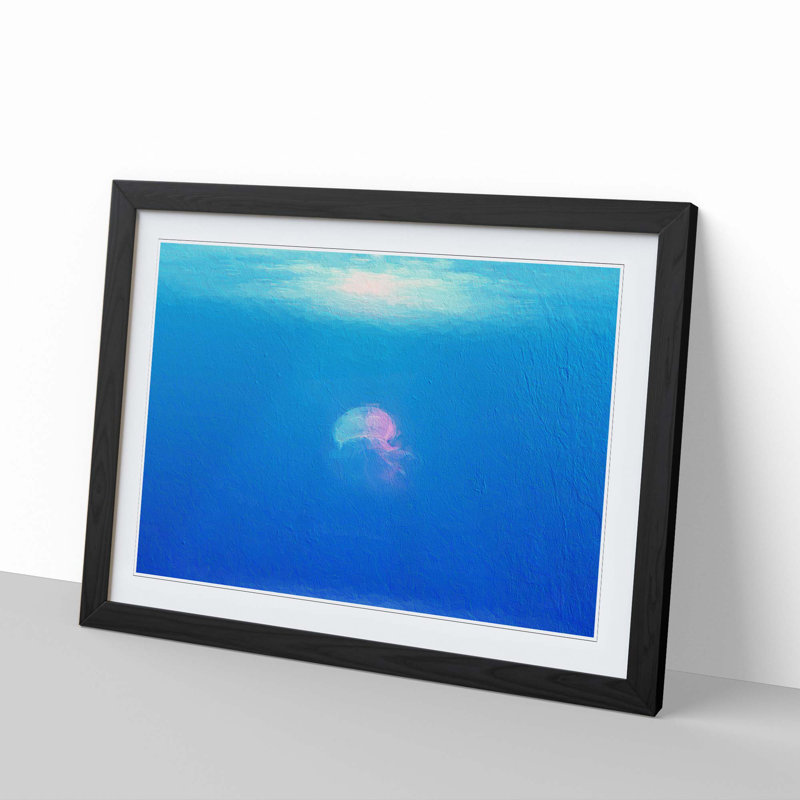 Jellyfish in Pink & Blue with Sunlight - Picture Frame Painting Print, 27cm H x 36cm W x 2cm D, Black Framed