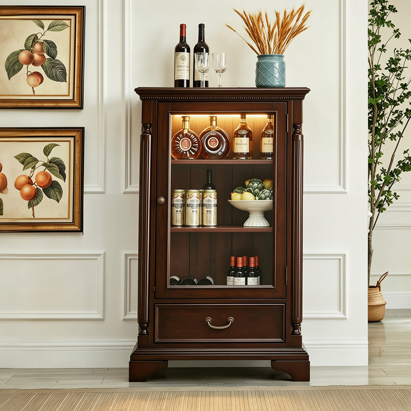 Armoire à vin 25,59 "brun foncé rétro en acajou de qualité