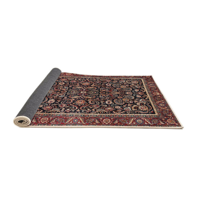 Rouge oriental/noir/beige Tapis décoratif, Rond 7 pi