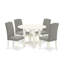 L'ensemble de table de cuisine 5 pièces pour 4 personnes comprend une table de salle à manger ronde avec Dropleaf et des tablettes et 4 chaises Parsons en lin Shitake foncé, blanc lin-42826315-112679147-112679146
