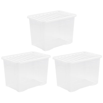 Wham Crystal 80L Plastic Storage Box Pack of 3 Clear