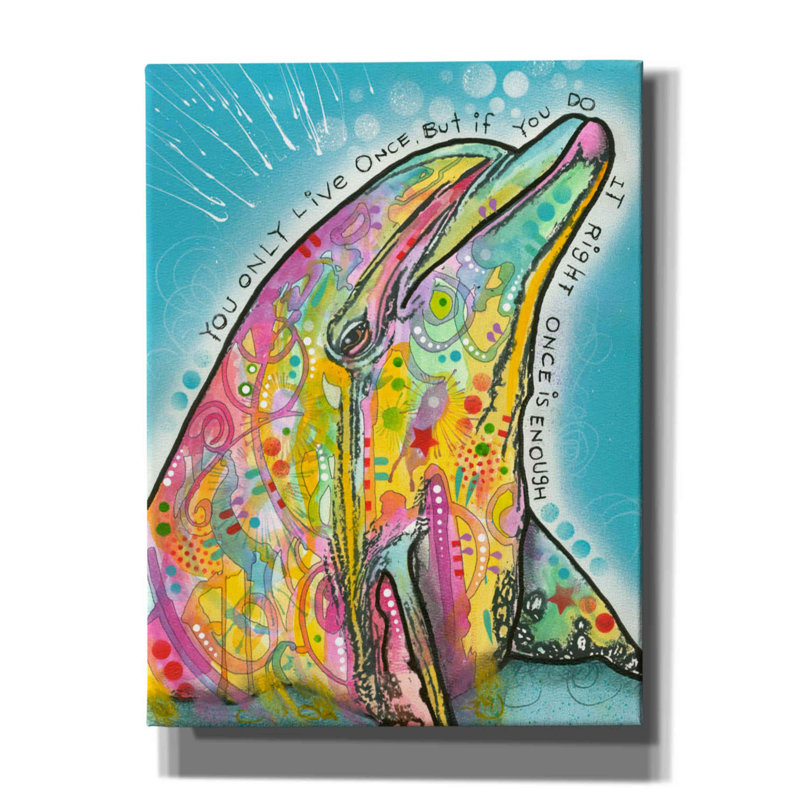«Dolphin» par Dean Russo - reproduction d'art sur toile tendue, H 16 po x l 12 po x P 0,75 po