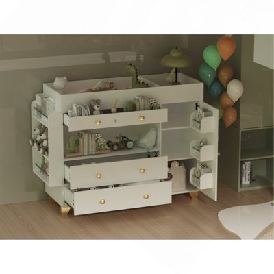 Changing Table Modern Dresser With Wide Table Top, 3Drawers, White Drawer Dresser