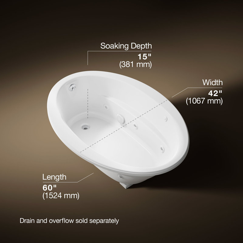 Sunward® 60" x 42" Drop in Whirlpool Acrylic Bathtub, White