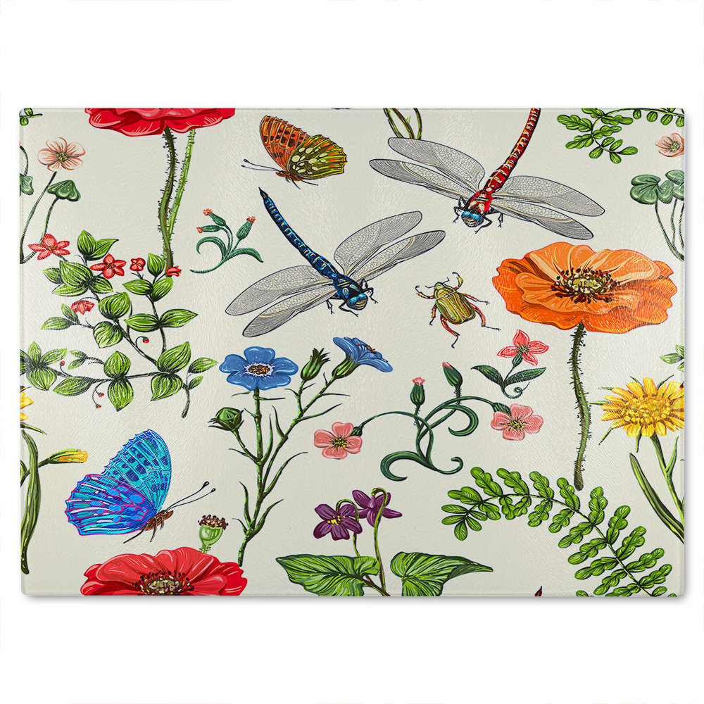 Flowers & Insects Glass Chopping Board