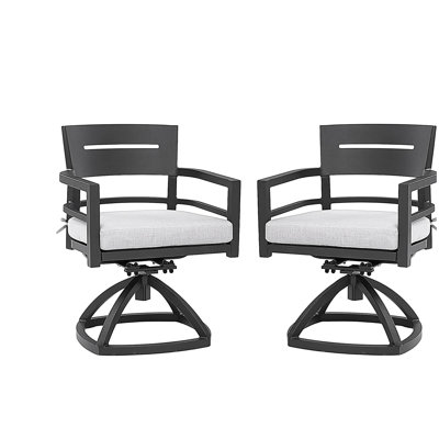 Chaise berçante pivotante en aluminium pour l'extérieur 2 pièces avec coussins en tissu Sunbrella d'extérieur, noir braise