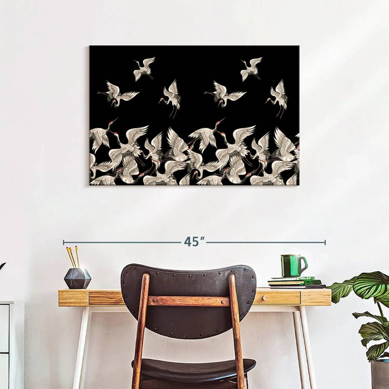 Brampt White Japanese Cranes, 24" H x 36" W