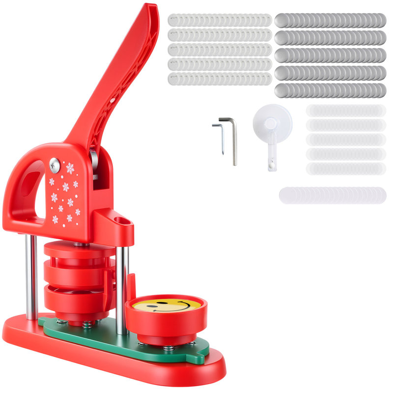Machine à boutons, 2,28 po, broches en plastique avec pièces de boutons de 100 pièces, coupe-cercle et clés hexagonales, poignée ergonomique renforcée, pour badges de bricolage, épingles personnalisées et porte-clés, rouge