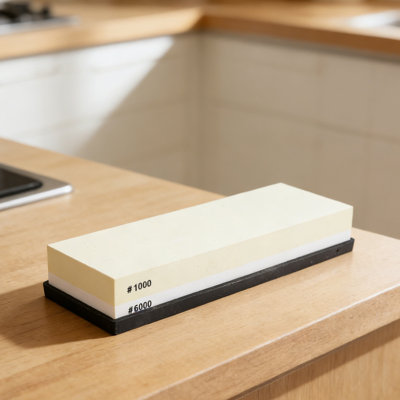 Sharpening Stone Light Yellow White Dual Sided 1000 6000 Grit Wet Stone With Anti Slip Base For Kitchen Woodworking