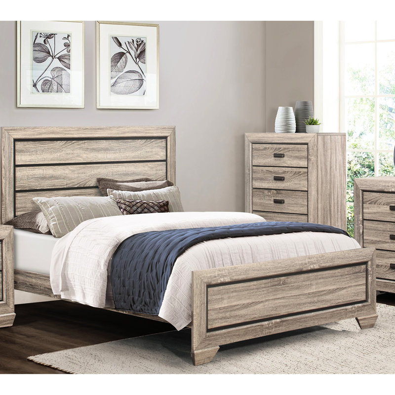 Lit double foncé avec finition naturelle, Lit double