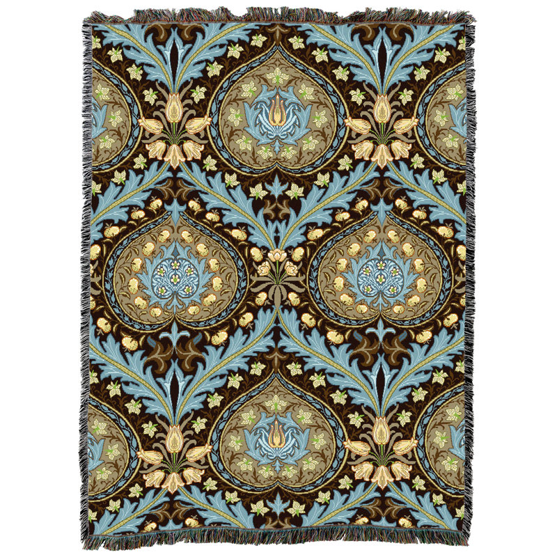 Couverture Pure Country Weavers William Morris Eden Coin - Arts & Crafts - Jeté en tapisserie tissée en coton - Fabriqué aux États-Unis (72x54)