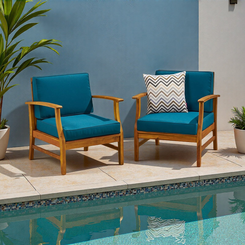 Ensemble de 2 chaises club, Bleu, Brun