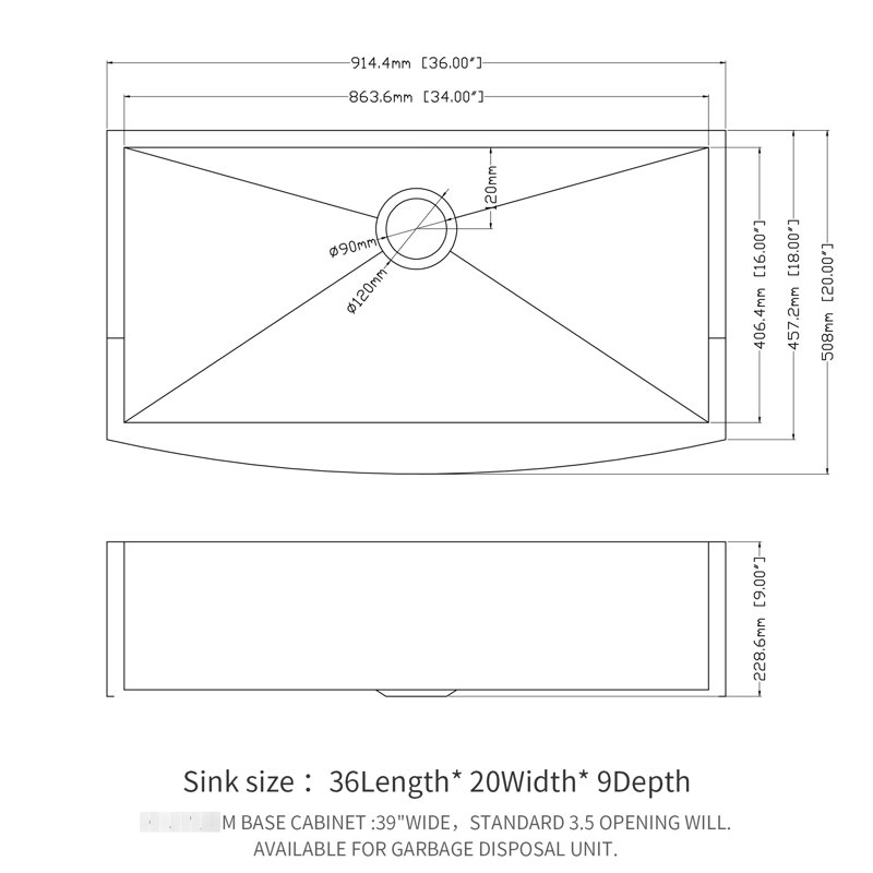 Évier de cuisine à tablier frontal en acier inoxydable de calibre 18 de 36 pouces avec insonorisation - Revêtement de condensation, Drainage en X pour un écoulement rapide de l'eau, Support à enroulement, Grille de rinçage, Installation