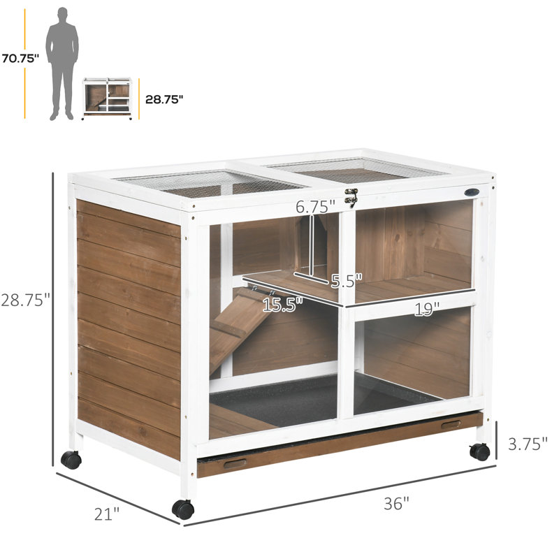 Lapin brun sur roulettes, bureau et table d'appoint, bois imperméable - Scratch - Cage Pet Home