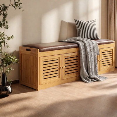 Rangement pour chaussures peu encombrant, banc en bambou de 46 pouces, vestibule rustique moderne