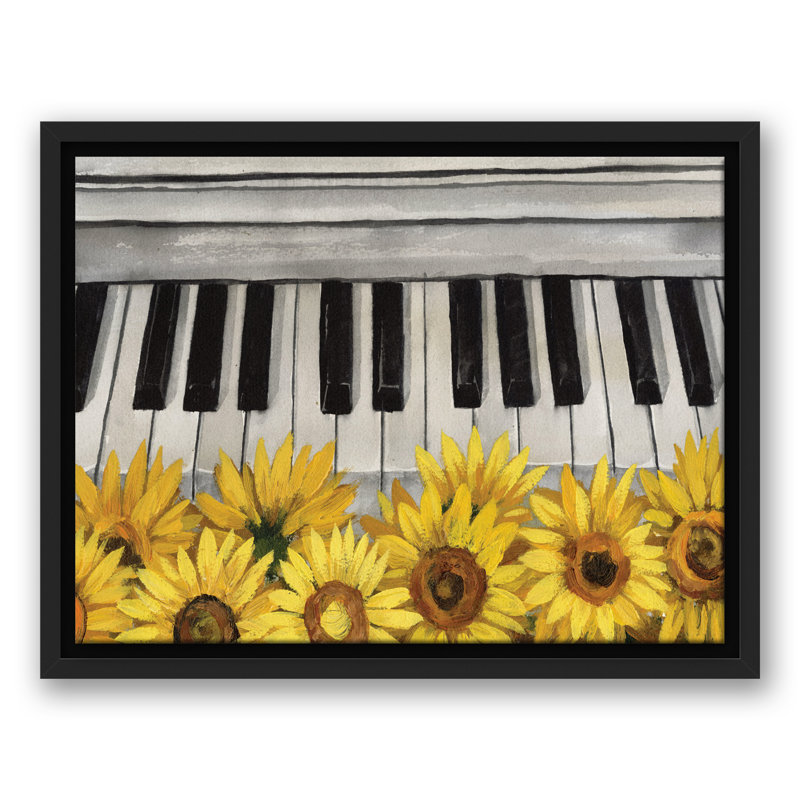 Musique et tournesols sur toile, H 13,75 po x l 17,75 po x P 1,75 po, Cadre flottant