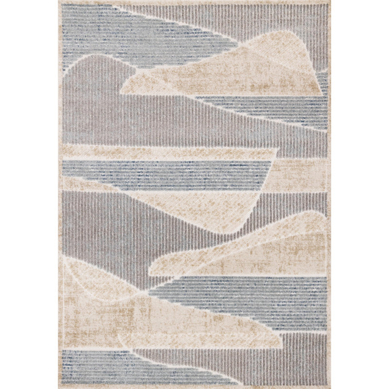 Tapis texturé à vagues géométriques bleues Horicon, Rectangle 5 pi 3 po x 7 pi 7 po
