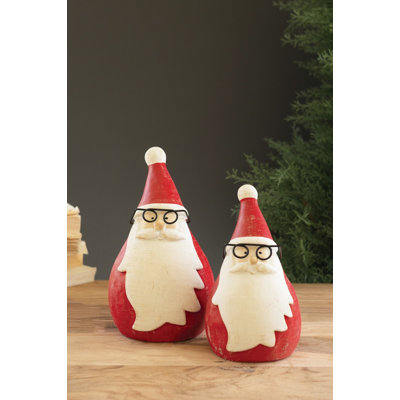SET OF TWO CEMENT SANTAS WITH GLASSES
