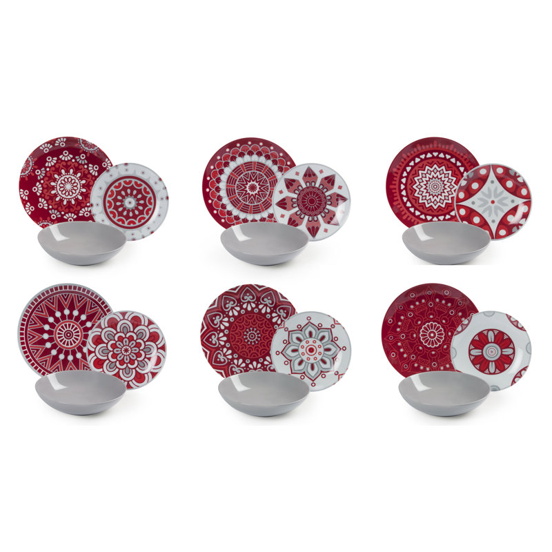 Mandala Red 18 Piece Porcelain Dinnerware Set - Service for 6