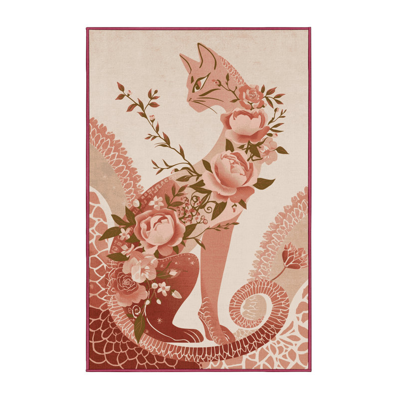 Tapis beige lavable à la machine Joyce Bastet, 5 x 7