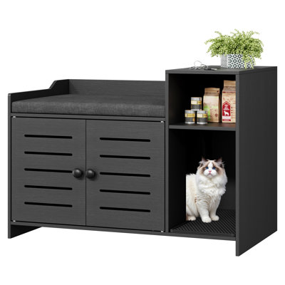 Grande clôture cachée pour meubles de litière pour chat, table d'appoint pour litière pour chat avec portes à double ouverture