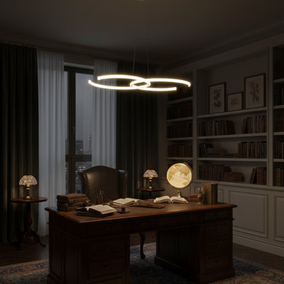 Lustre en métal à double orbe en métal à DEL 6500K / 4000K