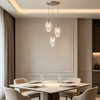 3-Light Cluster Hammered Glass Pendant Light