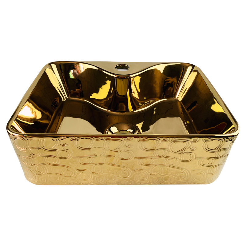 Lavabo de salle de bain vasque rectangulaire en porcelaine vitrifiée dorée Imperial Jewel