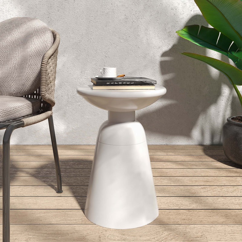 Table de bout d'extérieur en métal, Blanc