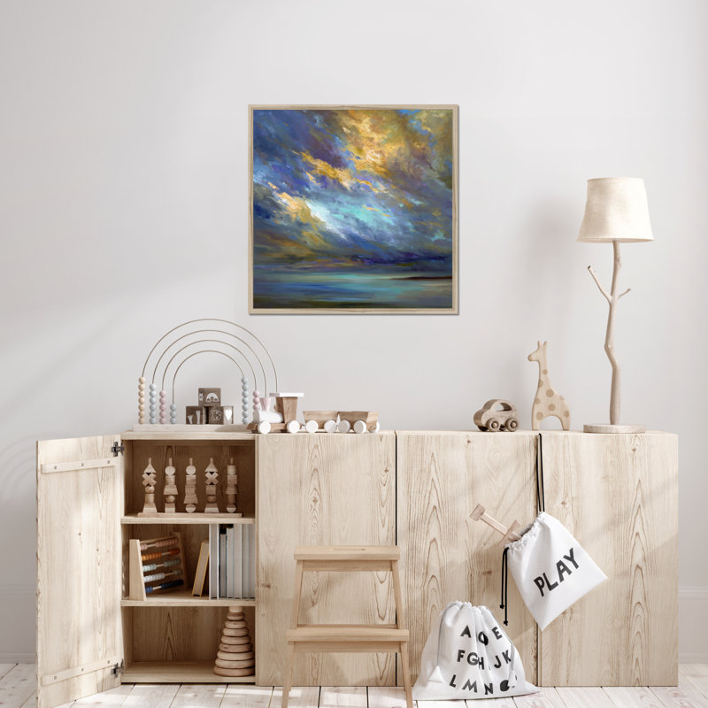 Coastal Clouds #30 by Sheila Finch - Painting, Natural Wood Framed Paper Print, 95cm H x 95cm W x 2.3cm D