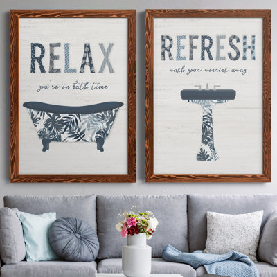 Palm Bath I - Ensemble de 2 encadrements d'art textuel sur toile