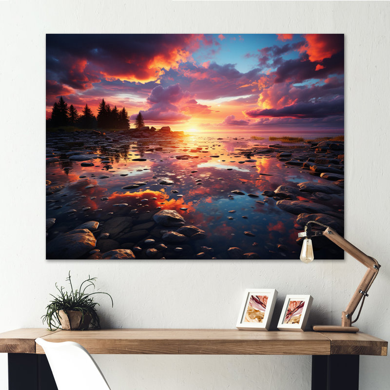 Coucher de soleil sur l'horizon infini, H 12 po x l 20 po x P 1 po, Toile tendue