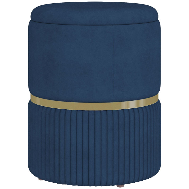 Amberella 36cm Wide Circle No Pattern Footstool Ottoman with Storage, Blue