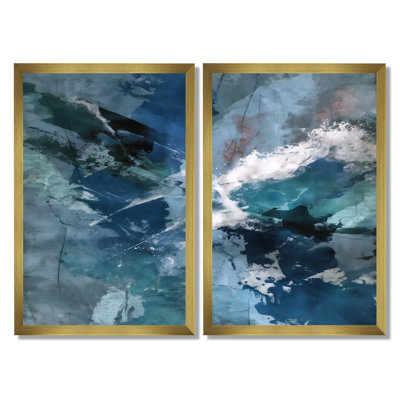 «Blue Sturdy Guardians Accents With White», art abstrait sur toile, impression sur toile bleue abstraite, 2 pièces