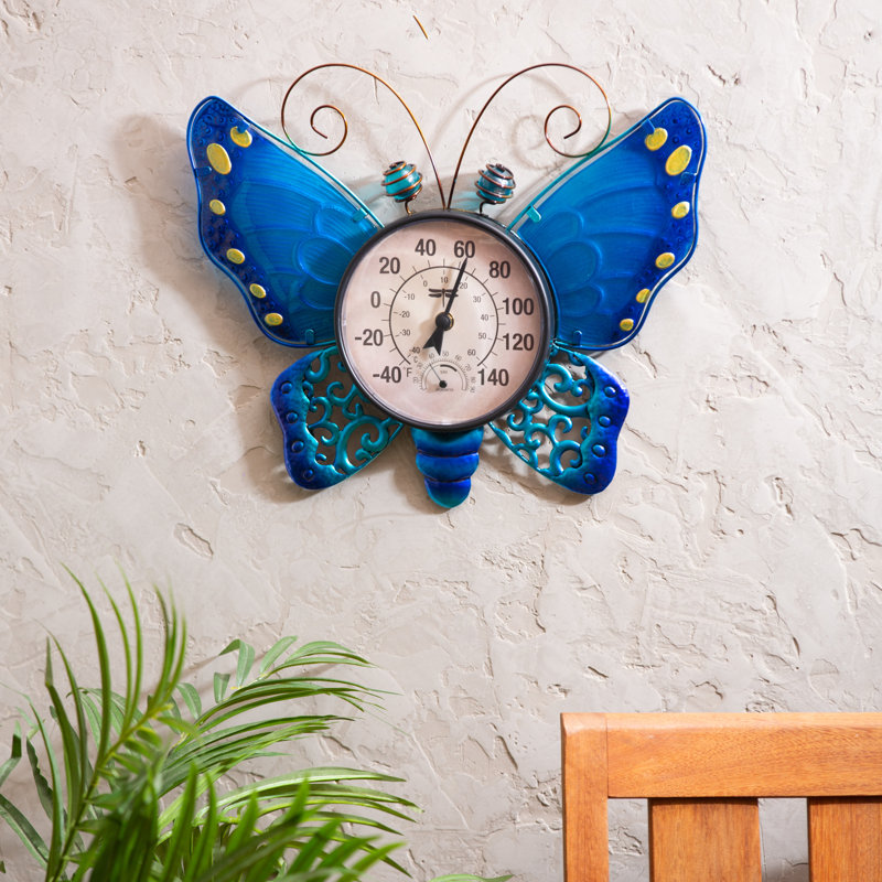 Thermomètre mural intérieur / extérieur Butterfly, Bleu