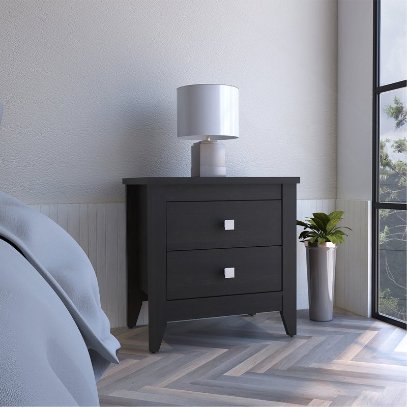 Amara Nightstand , End Table, Side Table Two Shelves, Four Legs -Black, Black