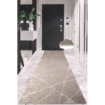 Ecru Hall Carpet (2.6 x 9.8 ft), 100% Polyester, 0.4 in Pile Height | Antibacterial, Non-Slip Underside, Machine Washable | Soft & Durable, Perfect for Living Room, Bedroom & Entryway Decor, Easy Care Design