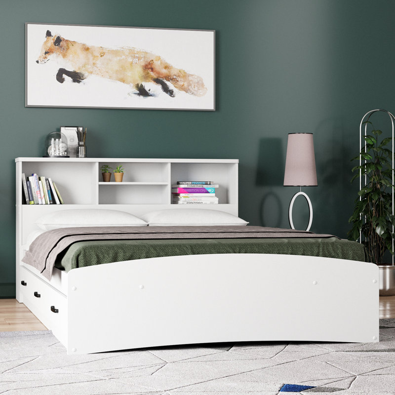 Jovany Captain Bed with 3 Reversible Drawers on Left or Right side (New and Improved Design), White, Full