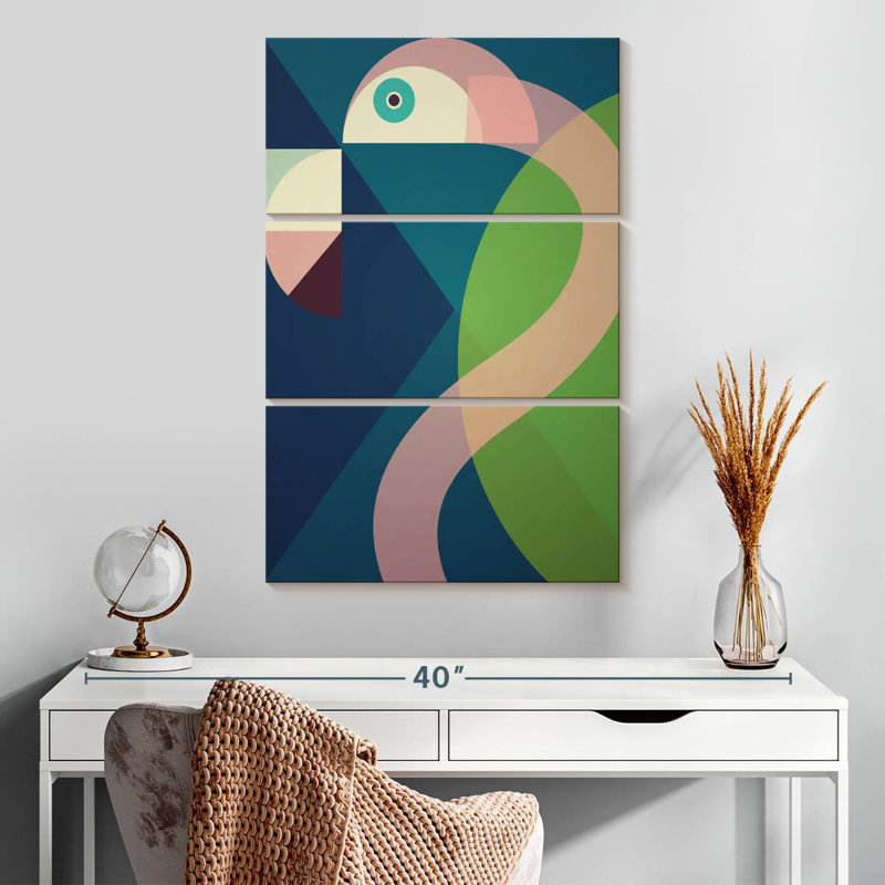 Ashelle flamant rose Mid-Century abstrait géométrique, H 32 po x l 20 po