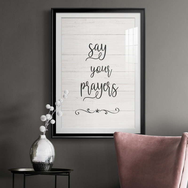 Say Your Prayers - Art textuel avec cadre photo, H 26,5 po x l 36,5 po x P 1,5 po, Noir