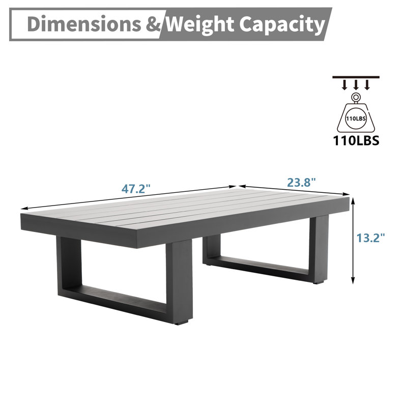 Derrus Rectangular Metal Outdoor Coffee Table , 47.2'' in. W 23.8'' in. D