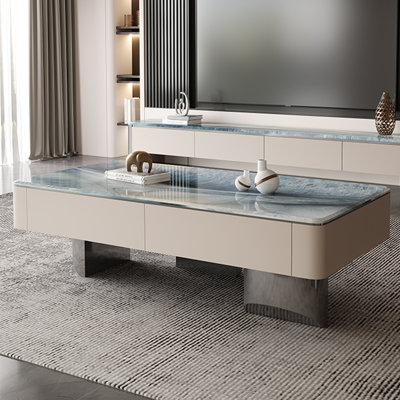 Rectangular microcrystalline stone coffee table