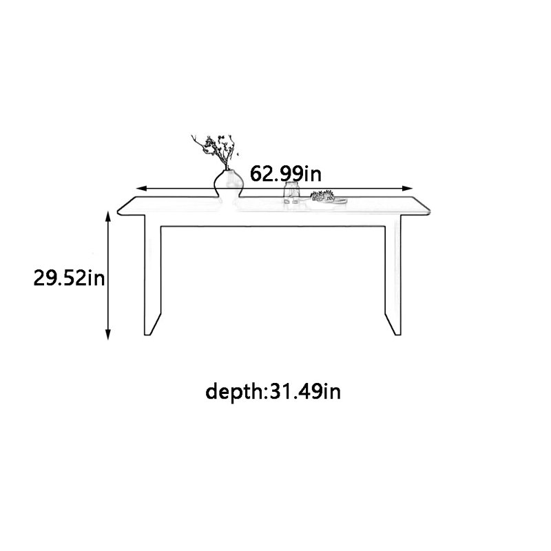 Retro pure black rock plate dining table, 29.52"H x 62.99"L x 31.49"W